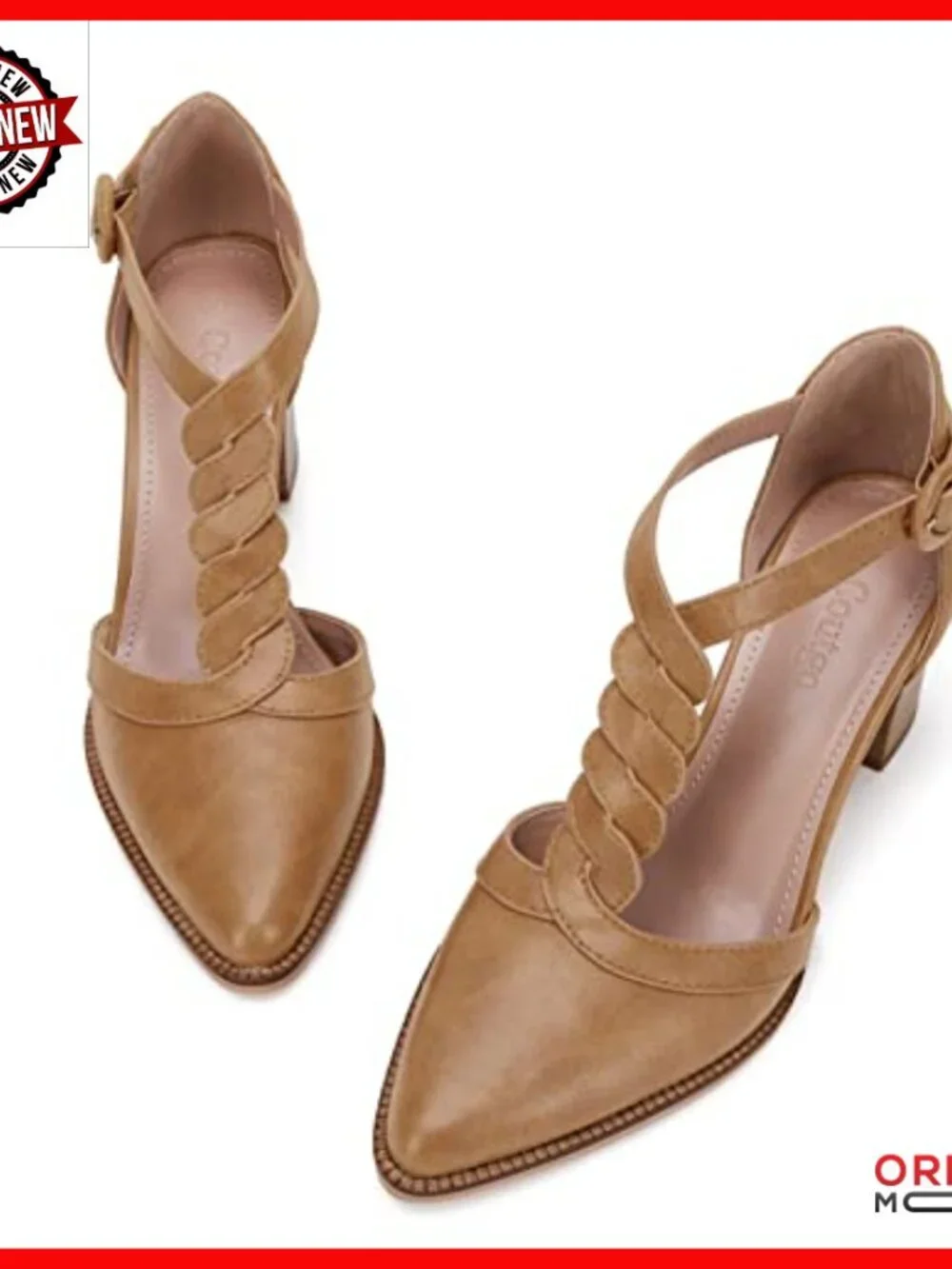 Chunky Heel T-Strap Pumps, Closed Toe Stacked Heels, Faux Leather